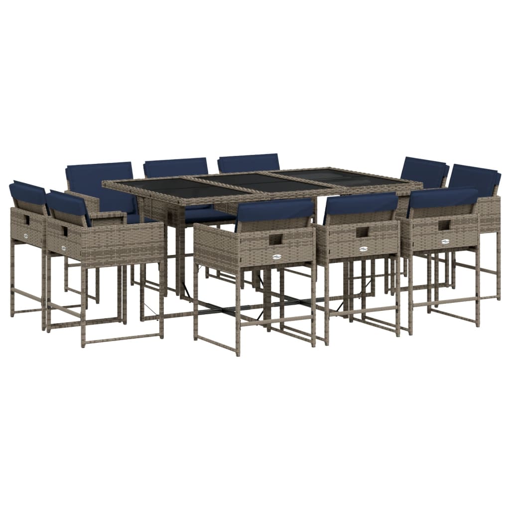 Set da pranzo da giardino da 11 pz con Cuscini in Polyrattan Grigio | homemem39
