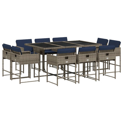 Set da pranzo da giardino da 11 pz con Cuscini in Polyrattan Grigio | homemem39