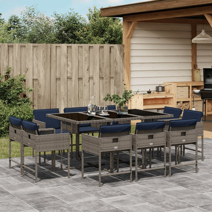 Set da pranzo da giardino da 11 pz con Cuscini in Polyrattan Grigio | homemem39