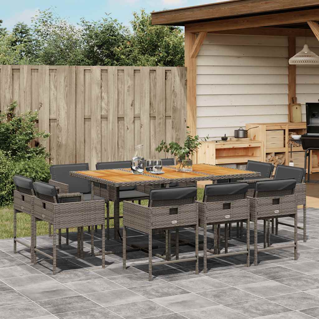 Set da Pranzo da Giardino 11pz con Cuscini in Polyrattan Grigio | homemem39