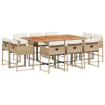 Set da Pranzo da Giardino 11 pz con Cuscini Beige in Polyrattan | homemem39