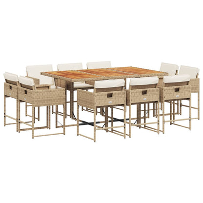 Set da Pranzo da Giardino 11 pz con Cuscini Beige in Polyrattan - homemem39