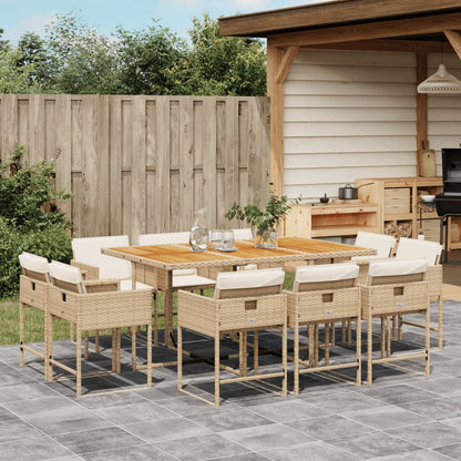 Set da Pranzo da Giardino 11 pz con Cuscini Beige in Polyrattan - homemem39