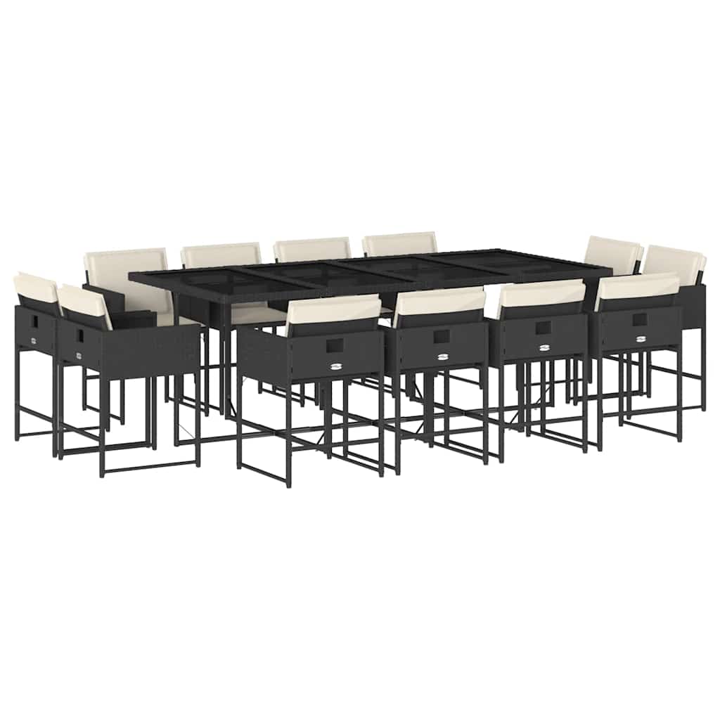 Set da Pranzo da Giardino 13pz con Cuscini Nero in Polyrattan | homemem39
