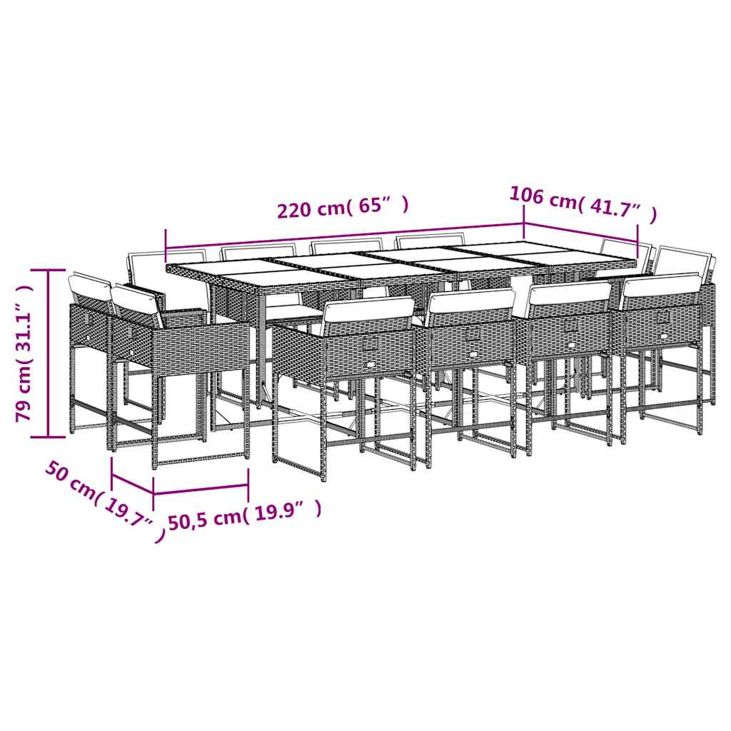 Set da Pranzo da Giardino 13pz con Cuscini Nero in Polyrattan | homemem39