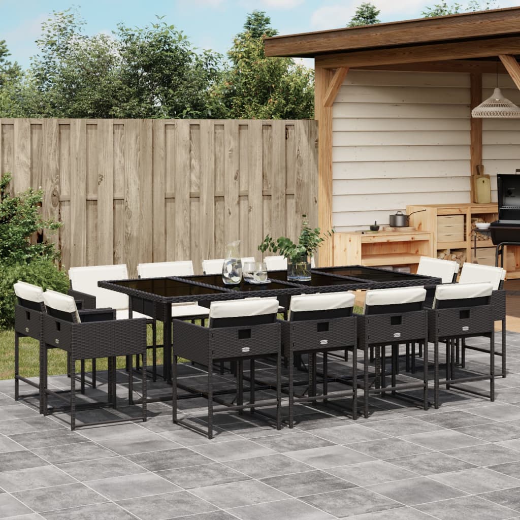 Set da Pranzo da Giardino 13pz con Cuscini Nero in Polyrattan - homemem39