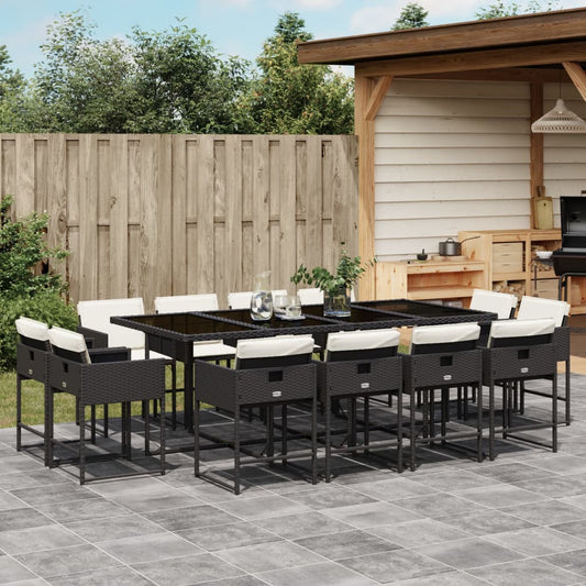 Set da Pranzo da Giardino 13pz con Cuscini Nero in Polyrattan - homemem39