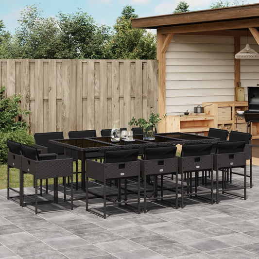 Set da Pranzo da Giardino 13pz con Cuscini Nero in Polyrattan - homemem39