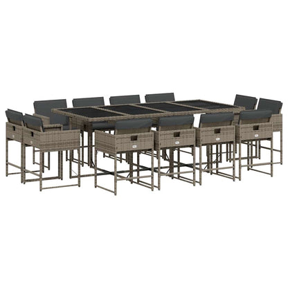Set da Pranzo da Giardino 13pz con Cuscini Grigio in Polyrattan | homemem39
