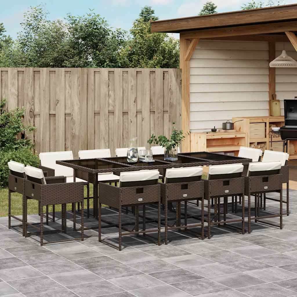 Set da Pranzo da Giardino 13pz con Cuscini Marrone Polyrattan | homemem39