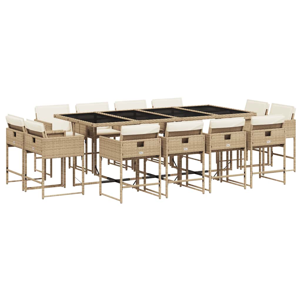 Set da Pranzo da Giardino 13 pz con Cuscini Beige in Polyrattan | homemem39