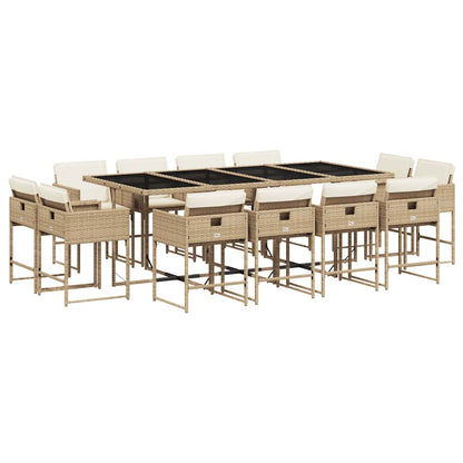 Set da Pranzo da Giardino 13 pz con Cuscini Beige in Polyrattan | homemem39
