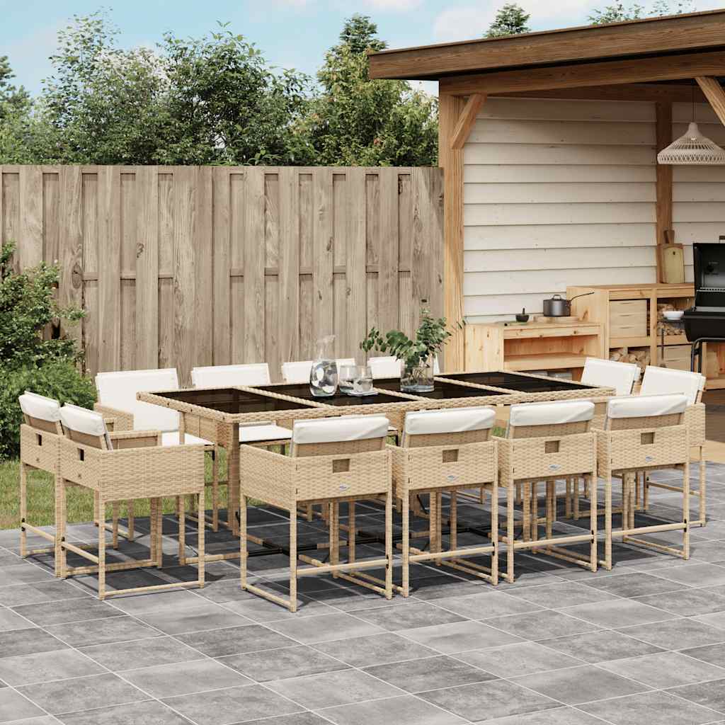 Set da Pranzo da Giardino 13 pz con Cuscini Beige in Polyrattan | homemem39
