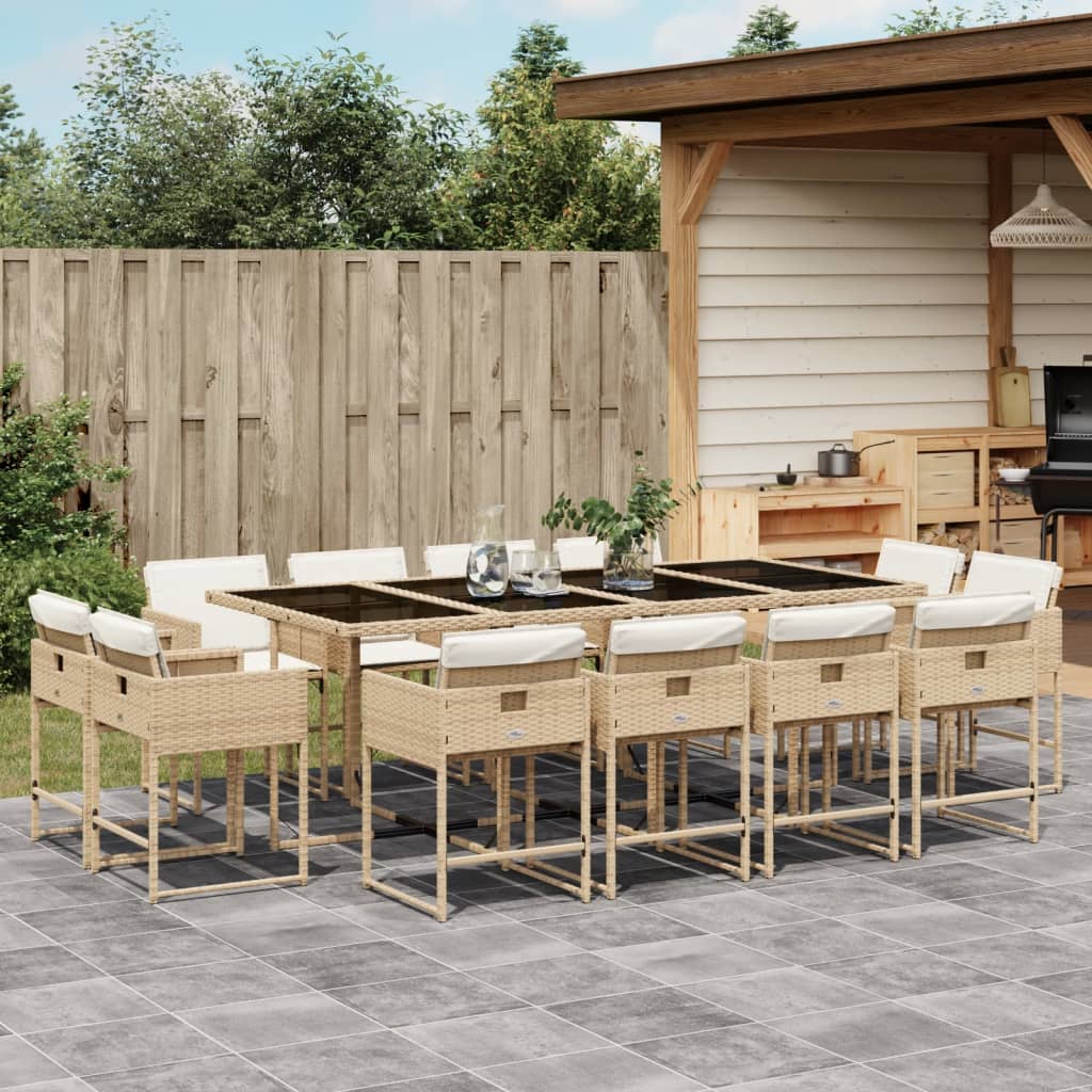 Set da Pranzo da Giardino 13 pz con Cuscini Beige in Polyrattan - homemem39