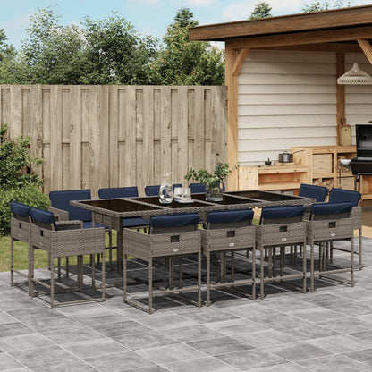 Set da pranzo da giardino da 13 pz con Cuscini in Polyrattan Grigio | homemem39