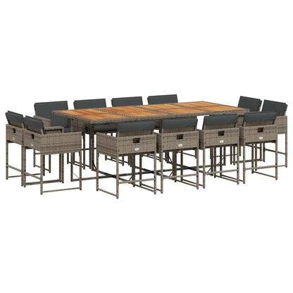 Set da Pranzo da Giardino 13pz con Cuscini Grigio in Polyrattan | homemem39
