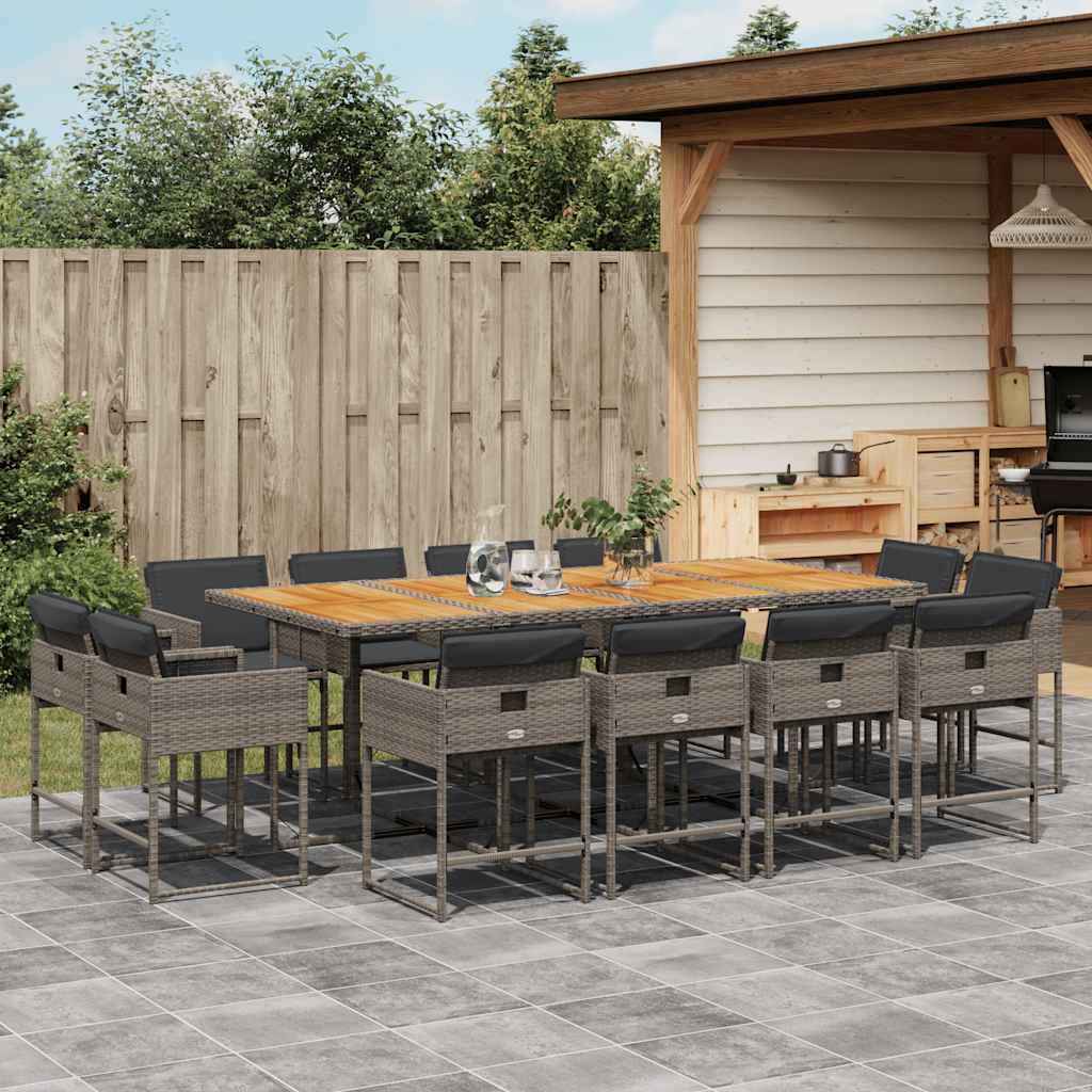 Set da Pranzo da Giardino 13pz con Cuscini Grigio in Polyrattan | homemem39