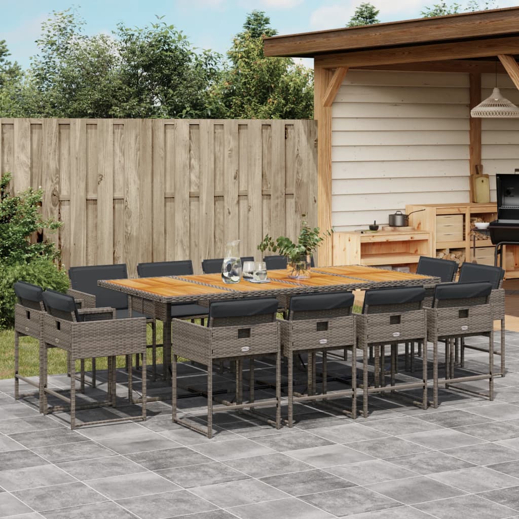 Set da Pranzo da Giardino 13pz con Cuscini Grigio in Polyrattan - homemem39
