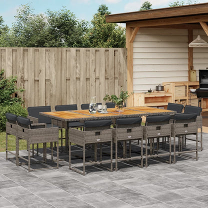 Set da Pranzo da Giardino 13pz con Cuscini Grigio in Polyrattan - homemem39