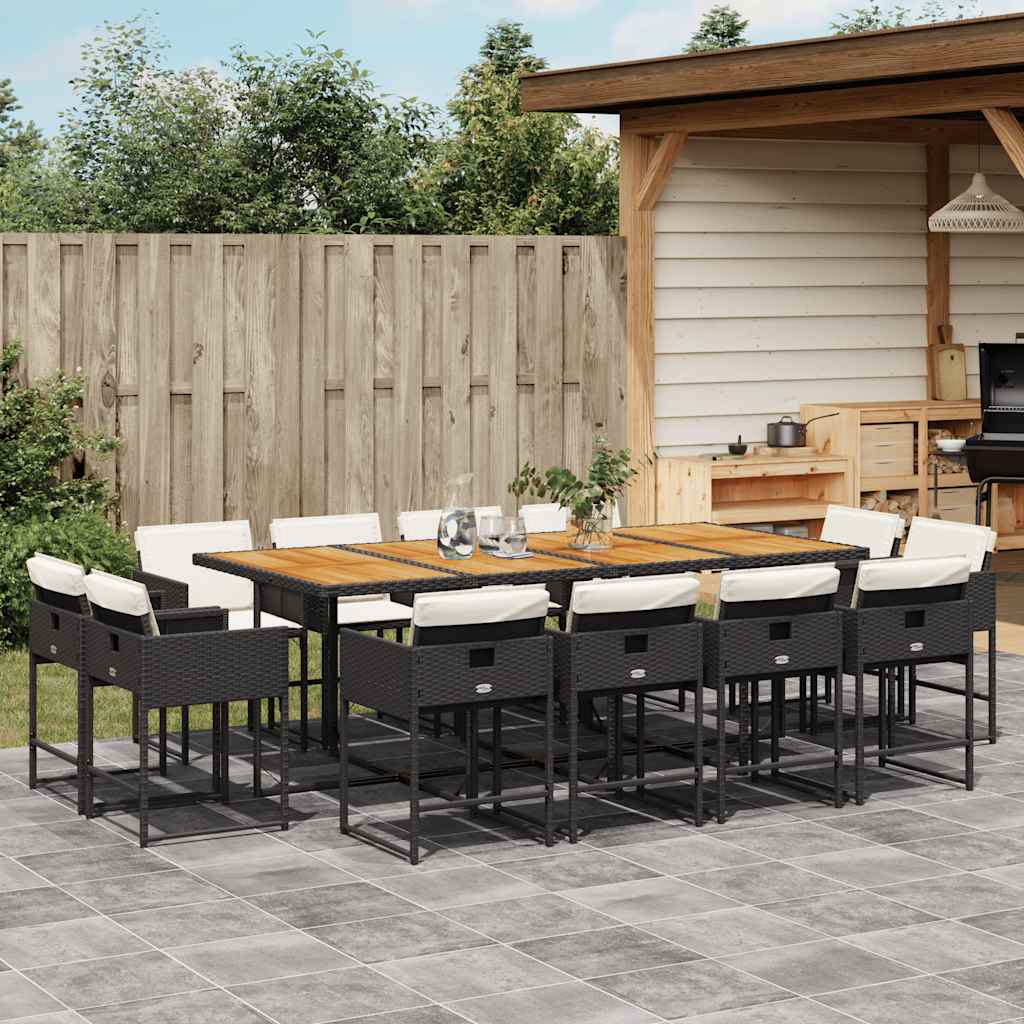 Set da Pranzo da Giardino 13pz con Cuscini Nero in Polyrattan | homemem39