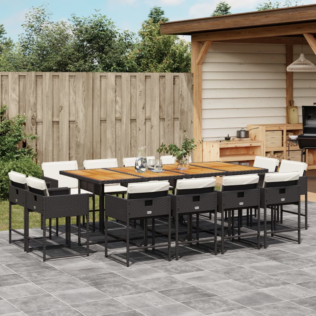 Set da Pranzo da Giardino 13pz con Cuscini Nero in Polyrattan - homemem39