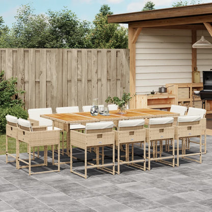 Set da Pranzo da Giardino 13 pz con Cuscini Beige in Polyrattan - homemem39