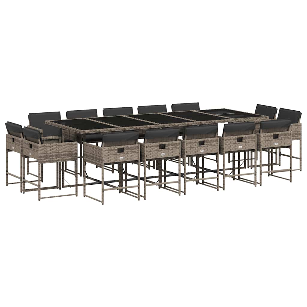 Set da Pranzo da Giardino 15 pz con Cuscini Grigio Polyrattan | homemem39