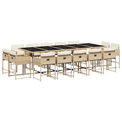 Set da Pranzo da Giardino 15 pz con Cuscini Beige in Polyrattan | homemem39