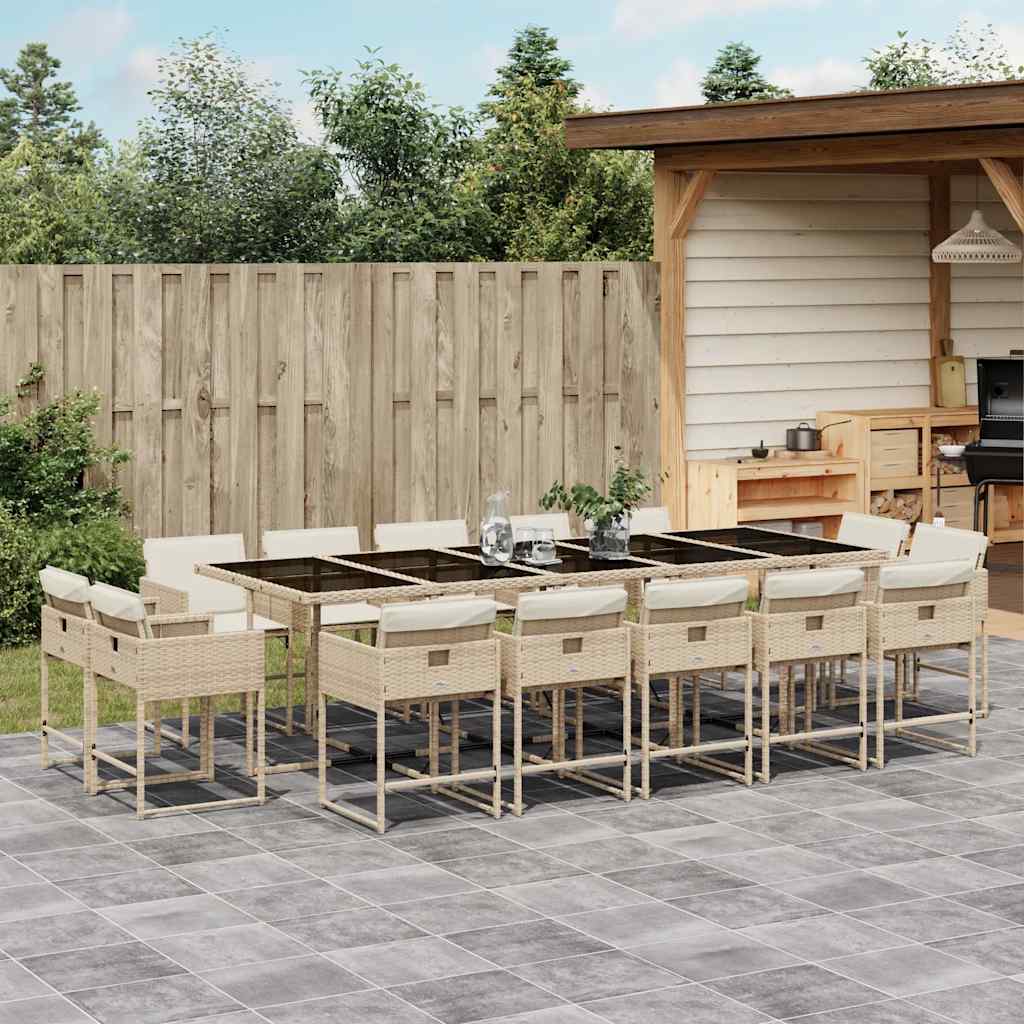 Set da Pranzo da Giardino 15 pz con Cuscini Beige in Polyrattan | homemem39