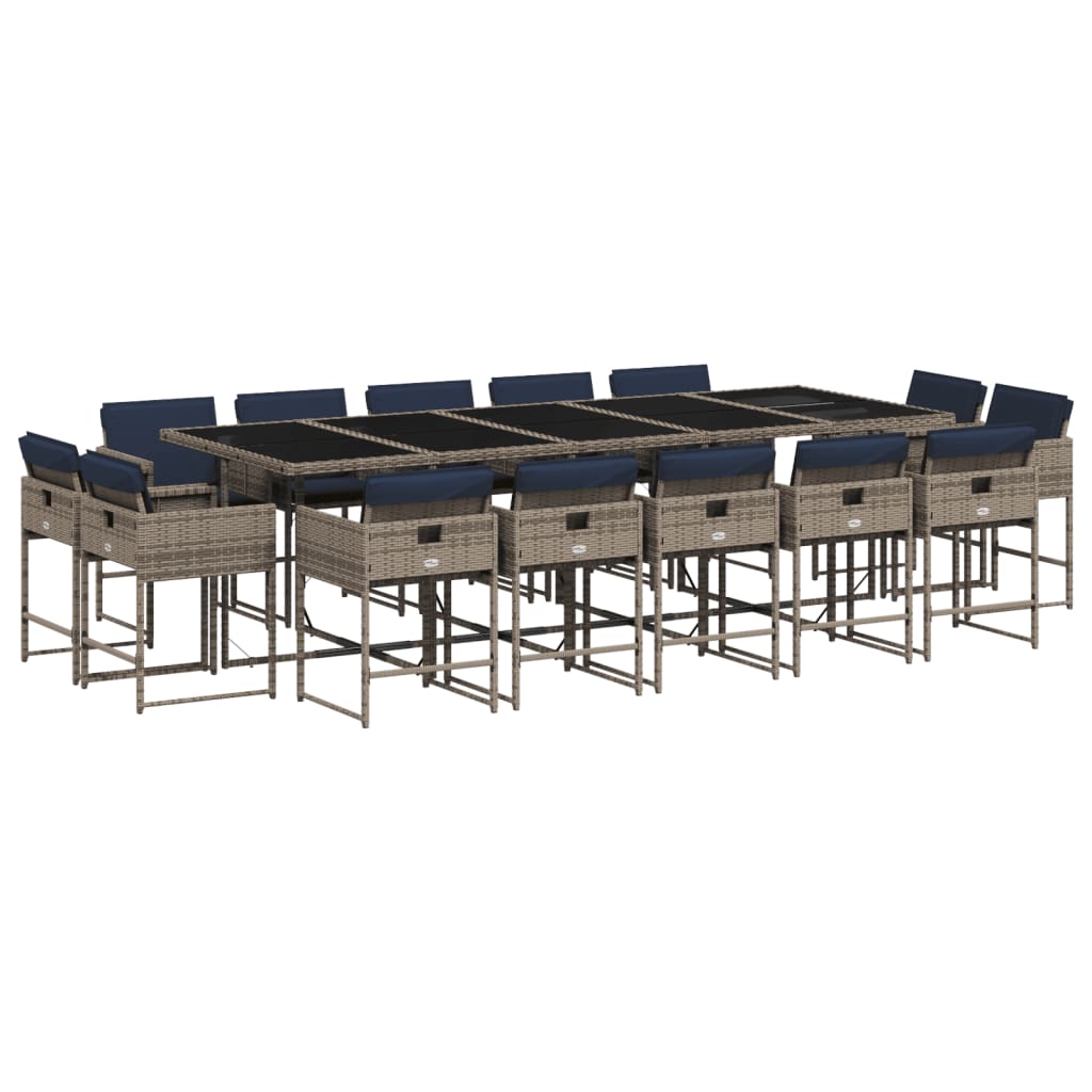 Set da pranzo da giardino da 15 pz con Cuscini in Polyrattan Grigio | homemem39