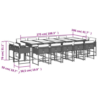 Set da pranzo da giardino da 15 pz con Cuscini in Polyrattan Grigio | homemem39