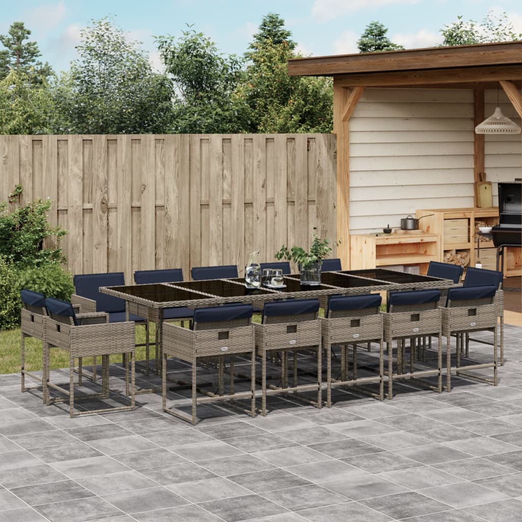Set da pranzo da giardino da 15 pz con Cuscini in Polyrattan Grigio | homemem39