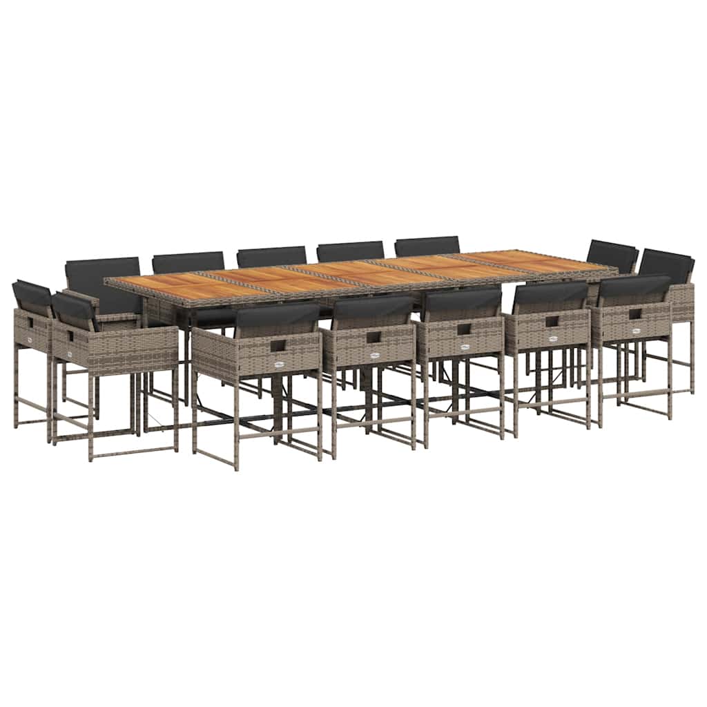 Set da Pranzo da Giardino 15 pz con Cuscini Grigio Polyrattan | homemem39