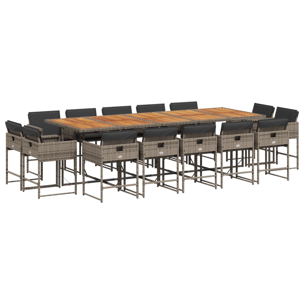 Set da Pranzo da Giardino 15 pz con Cuscini Grigio Polyrattan - homemem39