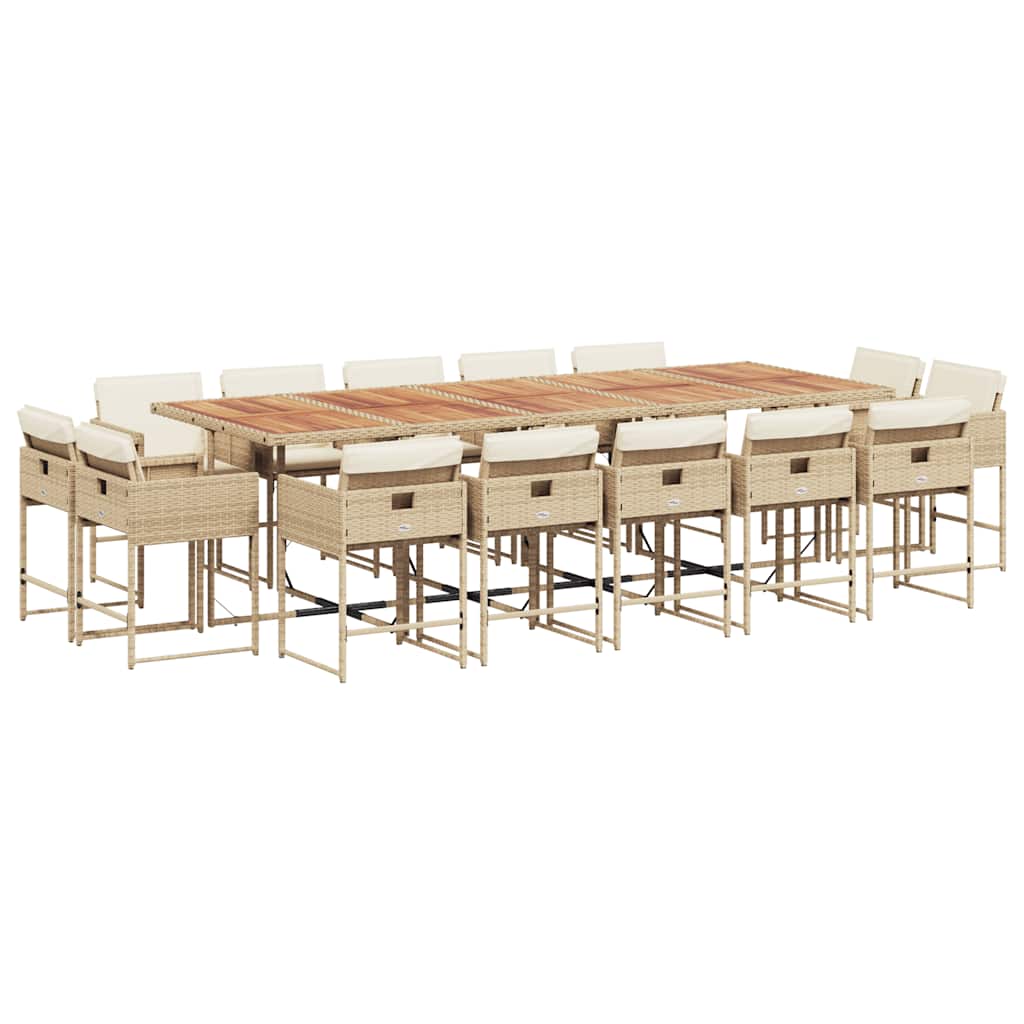 Set da Pranzo da Giardino 15 pz con Cuscini Beige in Polyrattan | homemem39