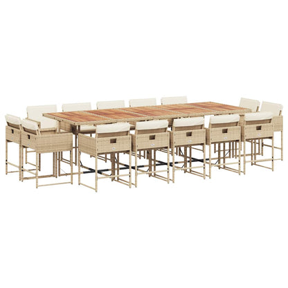 Set da Pranzo da Giardino 15 pz con Cuscini Beige in Polyrattan | homemem39