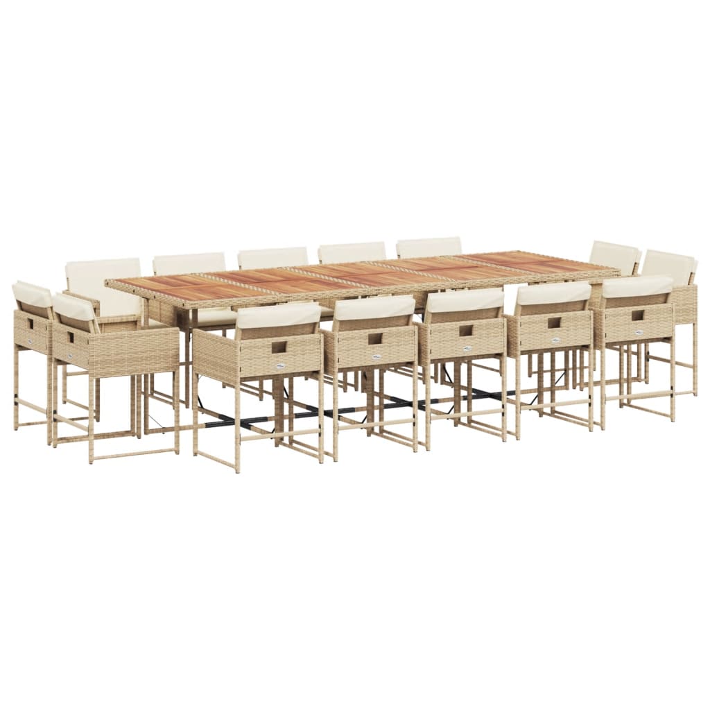 Set da Pranzo da Giardino 15 pz con Cuscini Beige in Polyrattan - homemem39