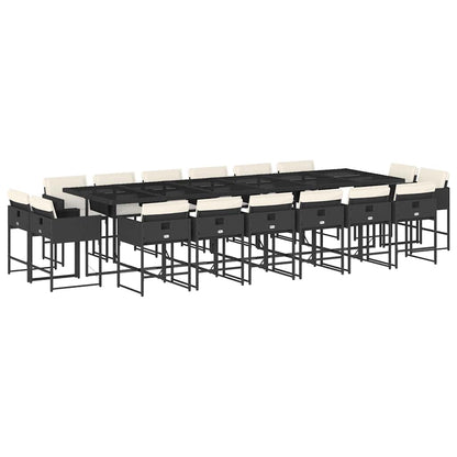 Set da Pranzo da Giardino 17 pz con Cuscini Nero in Polyrattan | homemem39