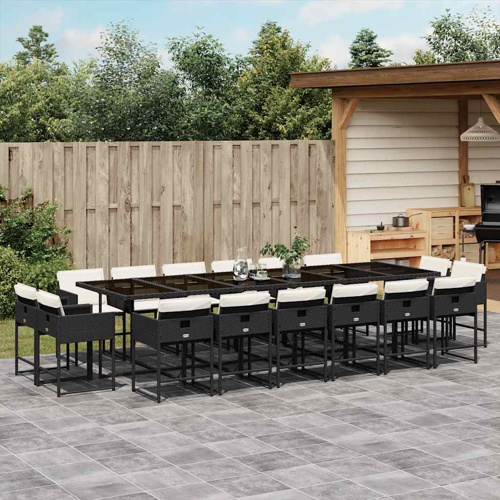 Set da Pranzo da Giardino 17 pz con Cuscini Nero in Polyrattan | homemem39