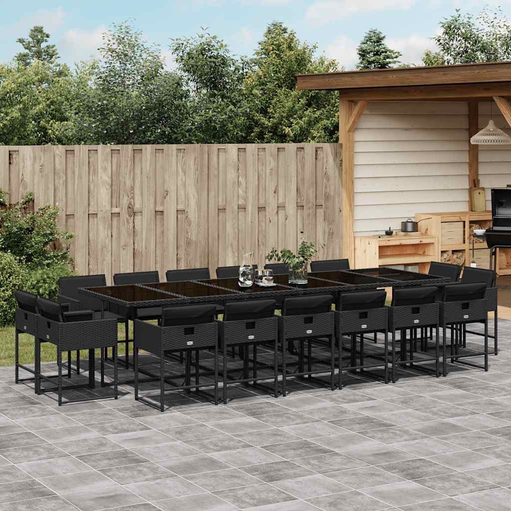 Set da Pranzo da Giardino 17 pz con Cuscini Nero in Polyrattan | homemem39