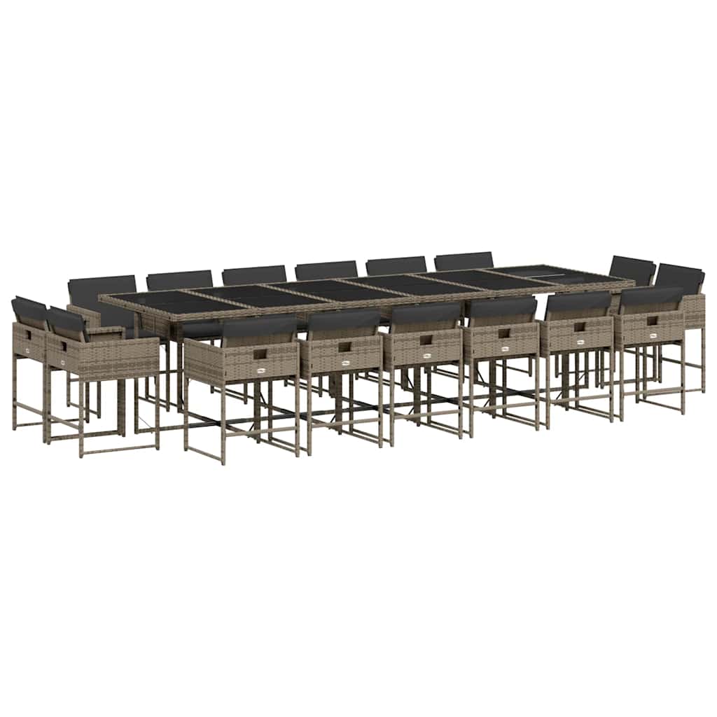 Set da Pranzo da Giardino 17pz con Cuscini Grigio in Polyrattan | homemem39