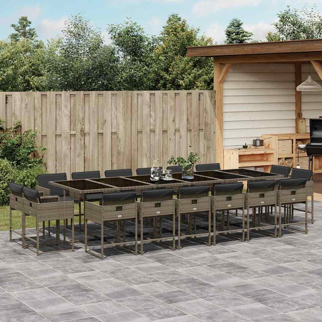 Set da Pranzo da Giardino 17pz con Cuscini Grigio in Polyrattan | homemem39