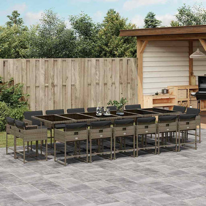 Set da Pranzo da Giardino 17pz con Cuscini Grigio in Polyrattan | homemem39