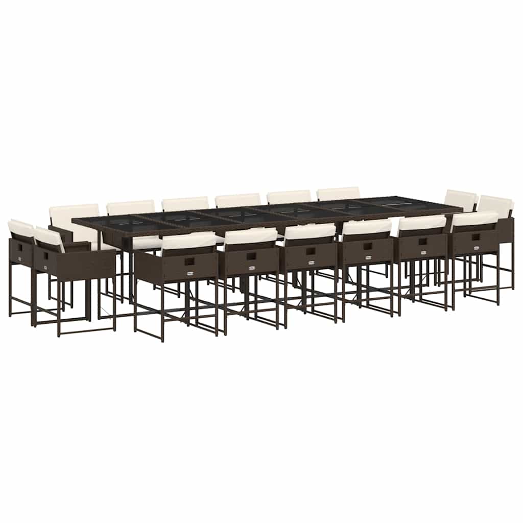 Set da Pranzo da Giardino 17 pz con Cuscini Marrone Polyrattan | homemem39