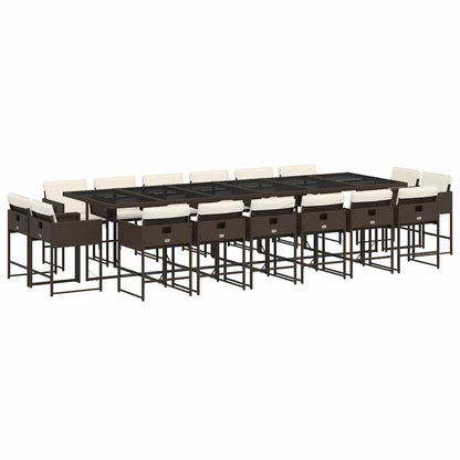 Set da Pranzo da Giardino 17 pz con Cuscini Marrone Polyrattan | homemem39