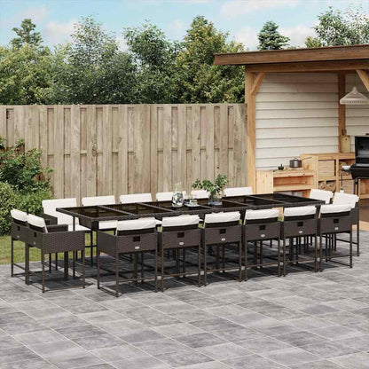 Set da Pranzo da Giardino 17 pz con Cuscini Marrone Polyrattan | homemem39