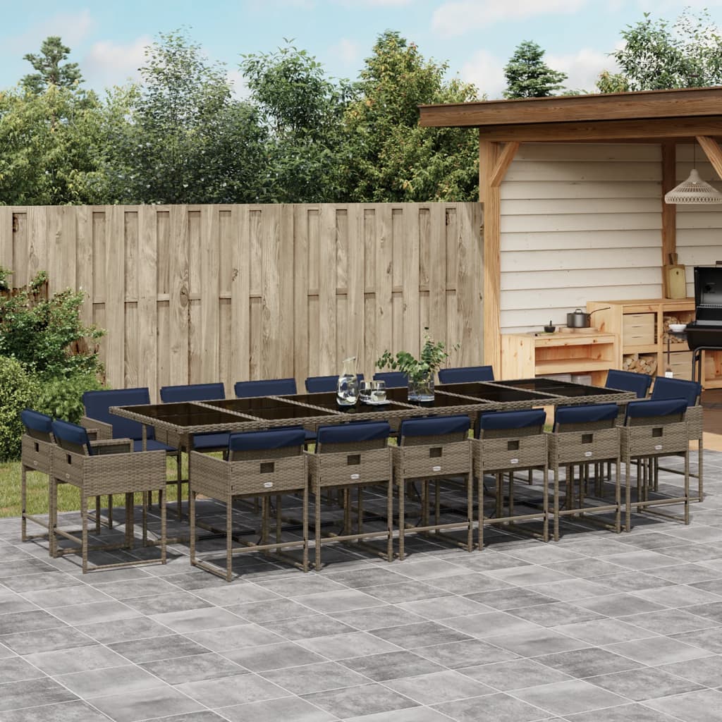 Set da pranzo da giardino da 17 pz con Cuscini in Polyrattan Grigio | homemem39
