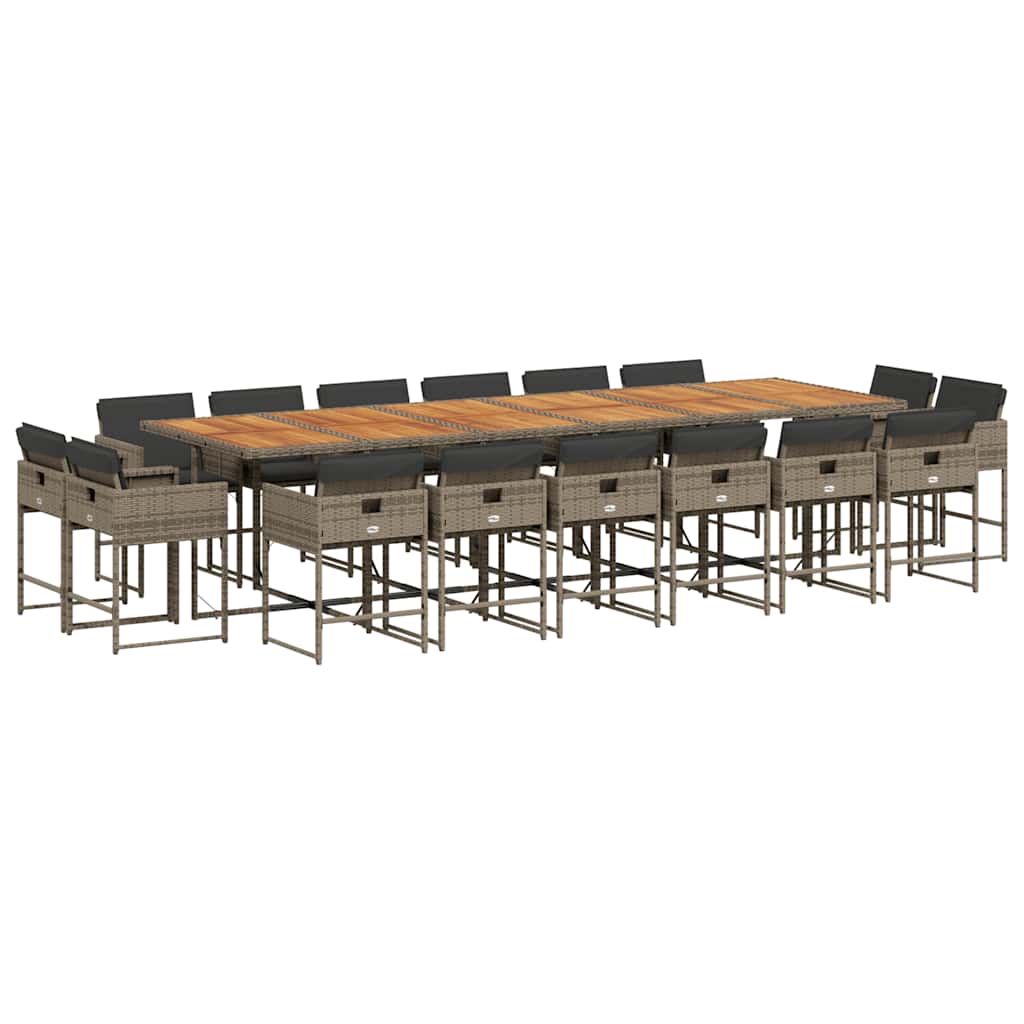 Set da Pranzo da Giardino 17pz con Cuscini Grigio in Polyrattan | homemem39