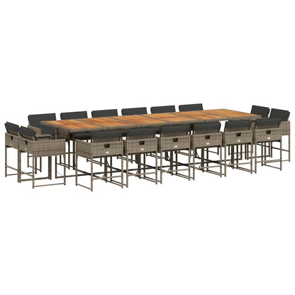 Set da Pranzo da Giardino 17pz con Cuscini Grigio in Polyrattan | homemem39