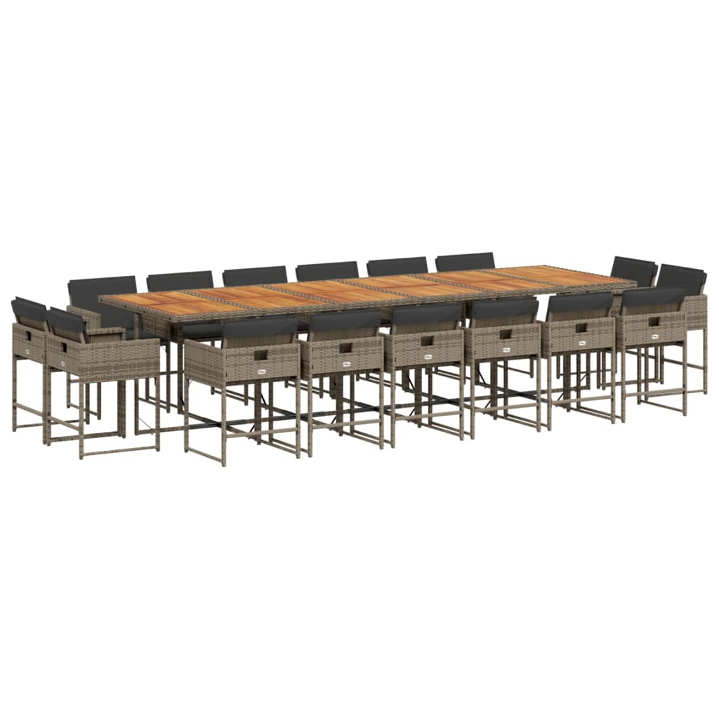 Set da Pranzo da Giardino 17pz con Cuscini Grigio in Polyrattan - homemem39